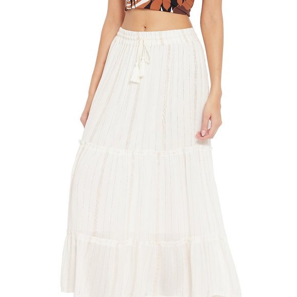 Solid White Rayon Crepe Lurex Skirt for Women - Picture 4 of 6